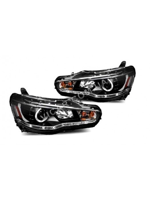 Передние фары с линзой и ДХО Lancer X